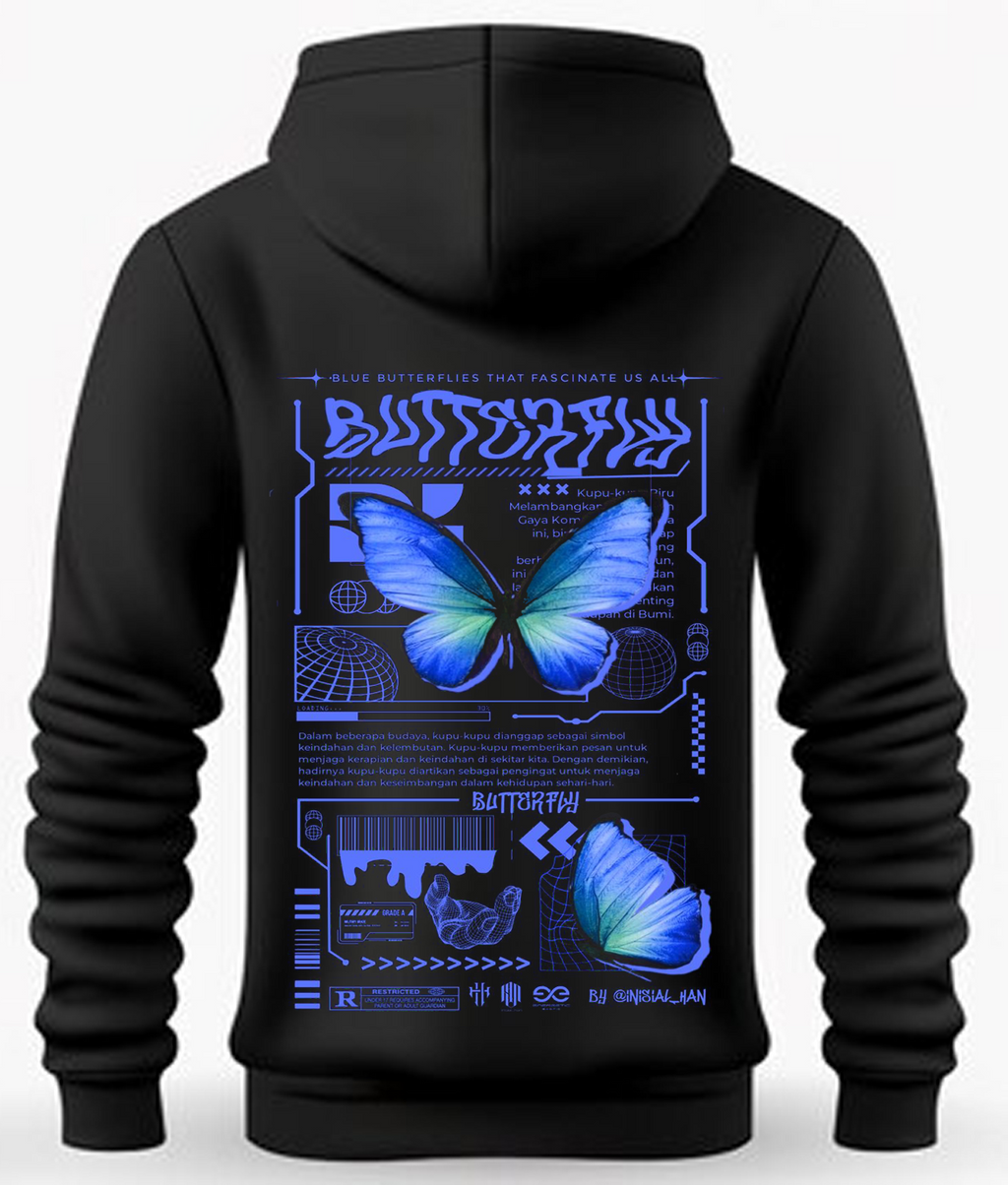 Tech Blue Butterfly Graphic Hoodie