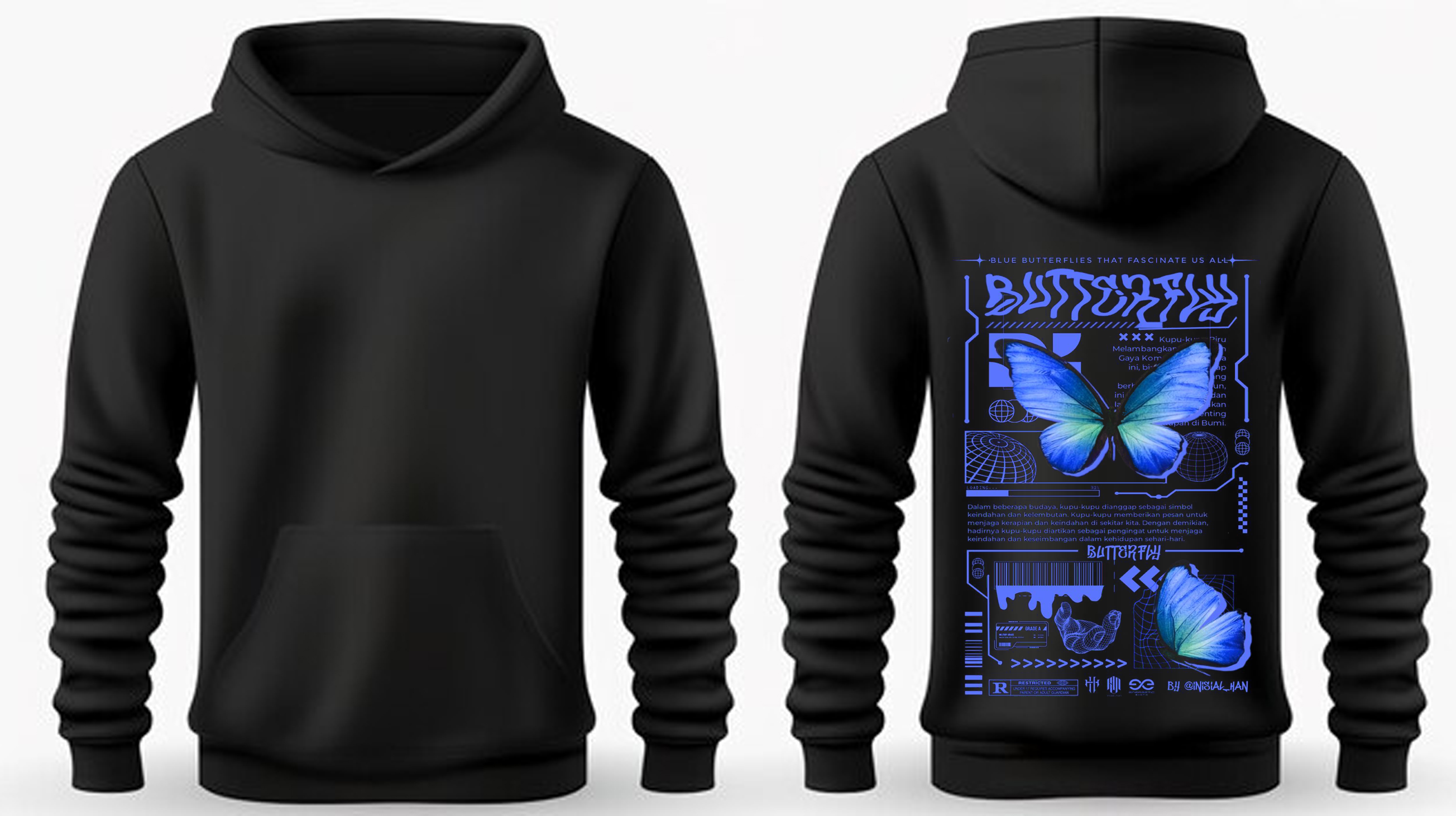 Tech Blue Butterfly Graphic Hoodie
