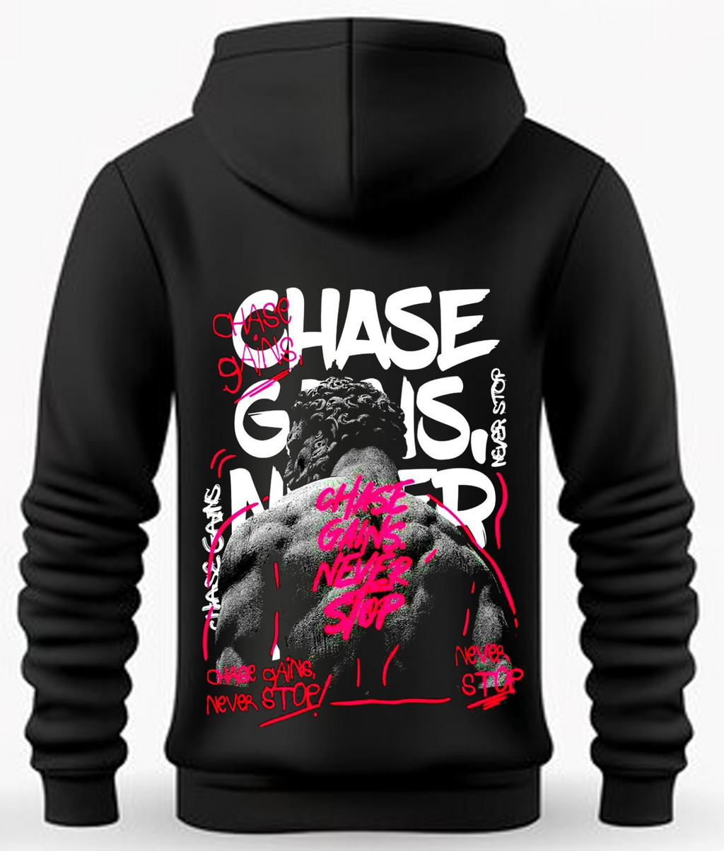 Chase Gains Never Stop Motivational Gym Hoodie
