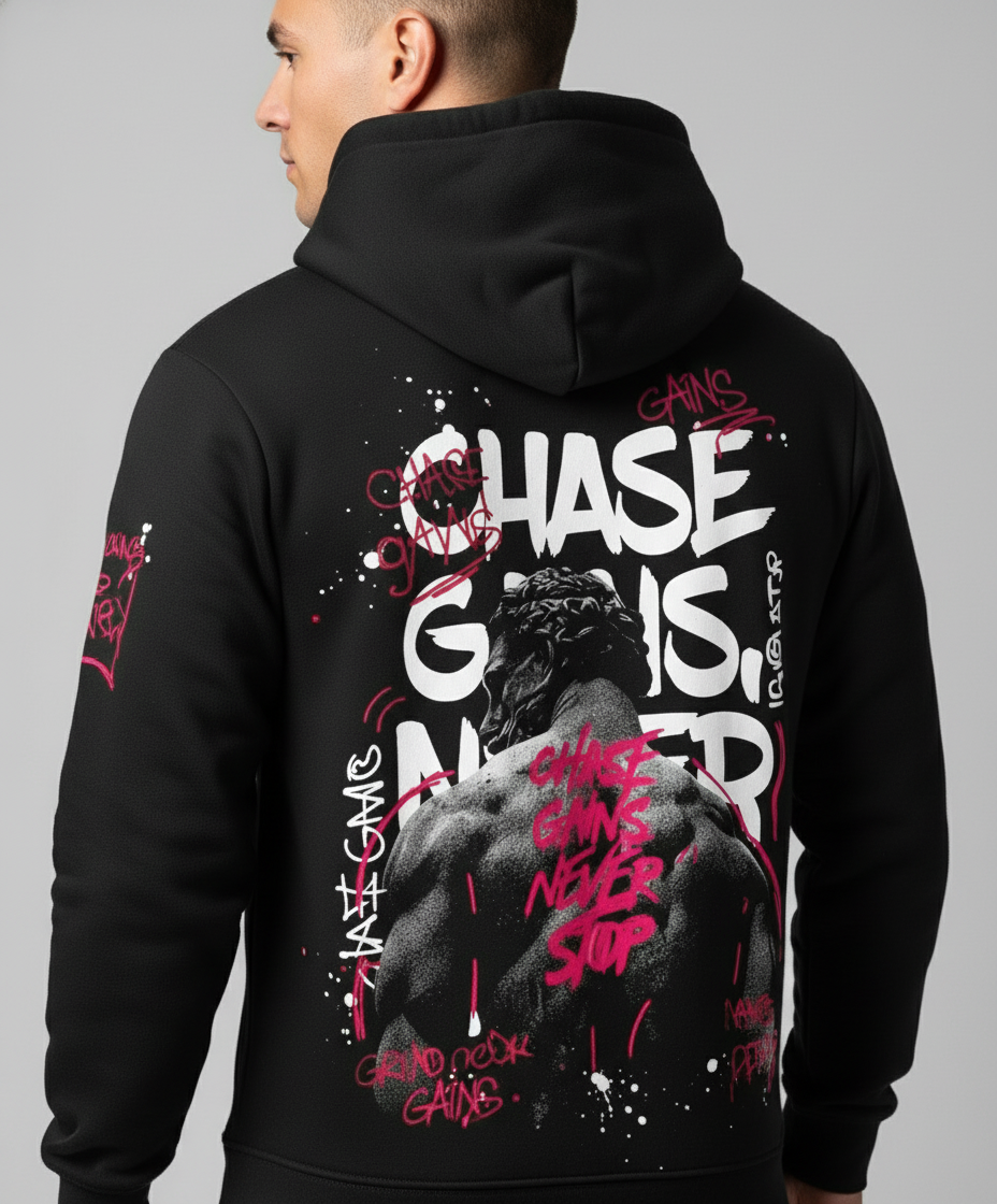 Chase Gains Never Stop Motivational Gym Hoodie